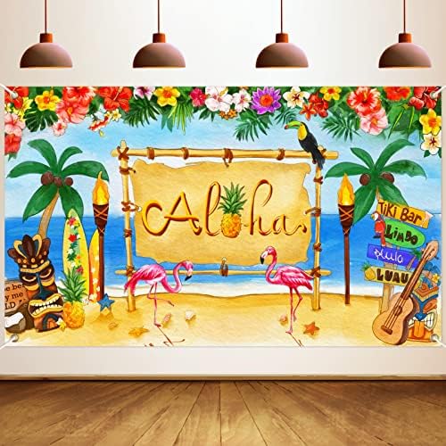 קישוט מסיבת אלוהה הוואי גדול, רקע מסיבת ואאו טרופי, רקע צילום חוף קיץ, מקלחת תינוק מסיבת הוואי טיקי נושא יום הולדת באנר וול