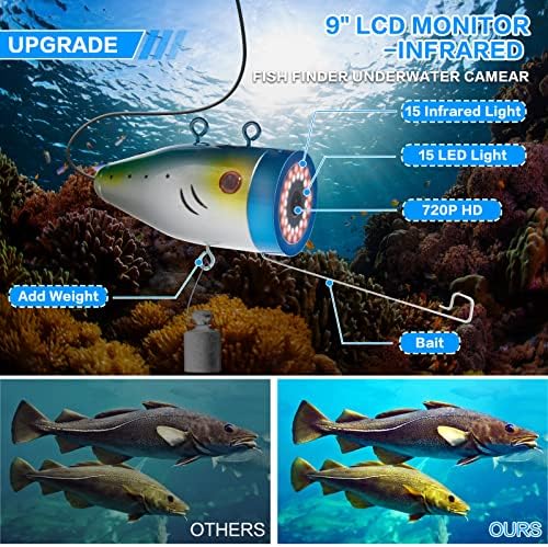 מצלמת דיג Seblub 9 אינץ '30 מ' 1000TVL מתחת למים קרח דגים ציוד ציוד ציוד 15 יחידות LED נוריות לבנות + 15 יחידות מנורת