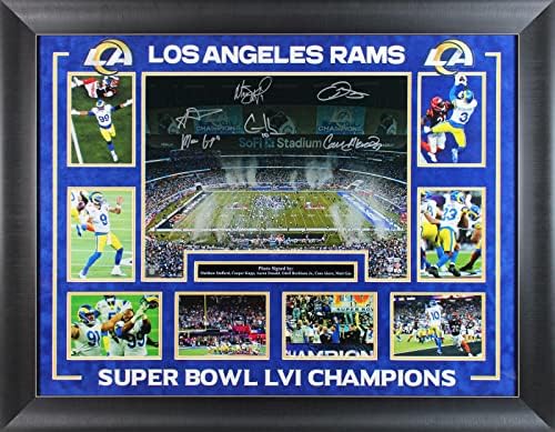 Rams Stafford, Donald, Kupp +3 חתום 16x20 SB LVI Framed Photo Fanatics - תמונות NFL עם חתימה