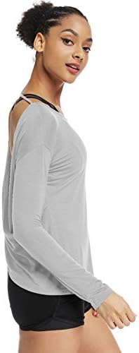 Muzniuer של נשים שרוול ארוך אימון חולצות חולצות יוגה ללא גב חוצה חולצה פתוחה