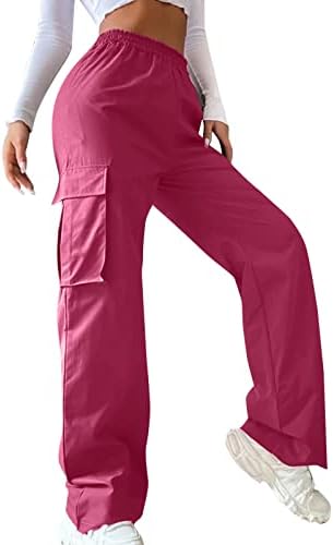 מכנסי מטען נשים ישר מזדמן ישר אלסטי אלסטי גבוה המותניים עם מכנסי טרנינג עם מכנסי קמפינג חיצוניים מכנסי טיול