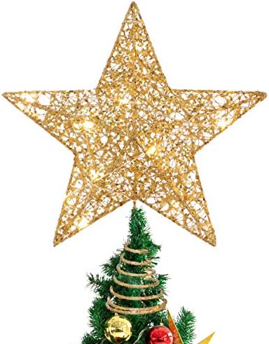 טופר עץ חג המולד כוכב מואר, 10 עץ חג המולד טופר 3D נצנצים קישוטי חג המולד של כוכב זהב לקישוט מסיבת חג חג המולד, זהב