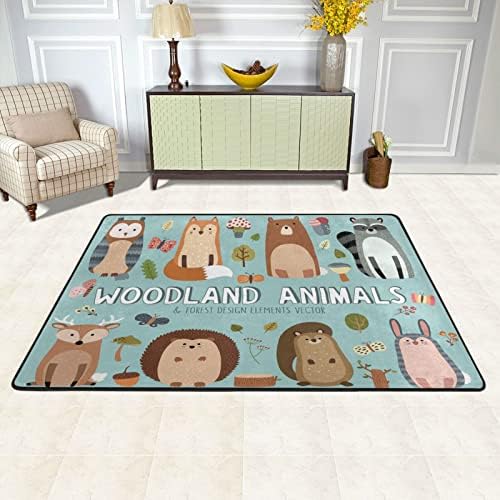שטיח גדול שטיחים רכים מצוירים חיות חורש חיות משתלת מחצלת שטיח פליימט לילדים משחק חדר שינה חדר סלון 4 'x 6',