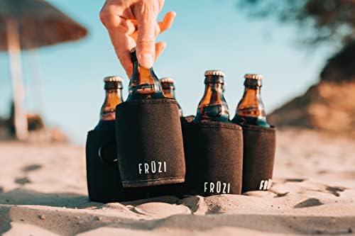 מחזיק בירה מבודד Früzi - 6 קואוזיות מקפיאות - מנשא בירה מבודד 6 חבילות עם פותחן בקבוקים - קרח חבילת קוזי - קוזידים