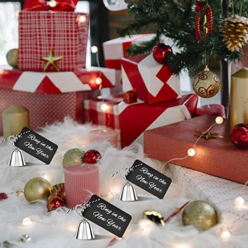 4 חלקים לשנה החדשה פעמוני ג'ינגל מתכת טבעת בקישוט פעמון חג המולד לשנה החדשה עם קלפים וסרט לקישוטים לחג קישוטים לשנה החדשה
