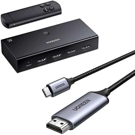 Ugreen USB C ל- HDMI כבל למשרד ביתי 6ft Bundel עם מתג HDMI 4K@60Hz 3 ב- 1 Out תמיכה 3D 3D HDR DOLBY ATMOS