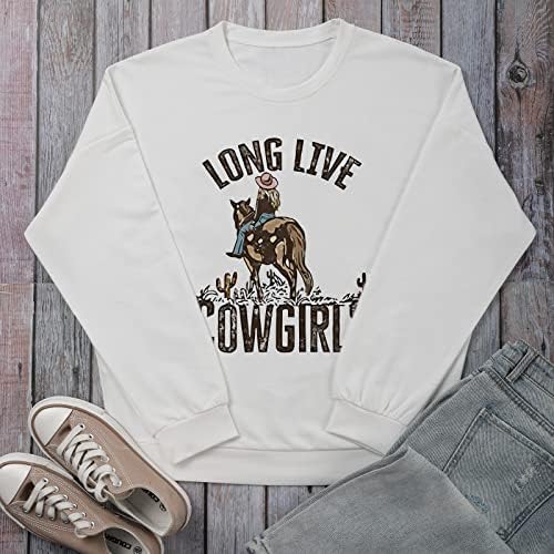 Teaaha Long Live Cowgirls סווטשירט נשים רוכב סוסים מערבי וינטג
