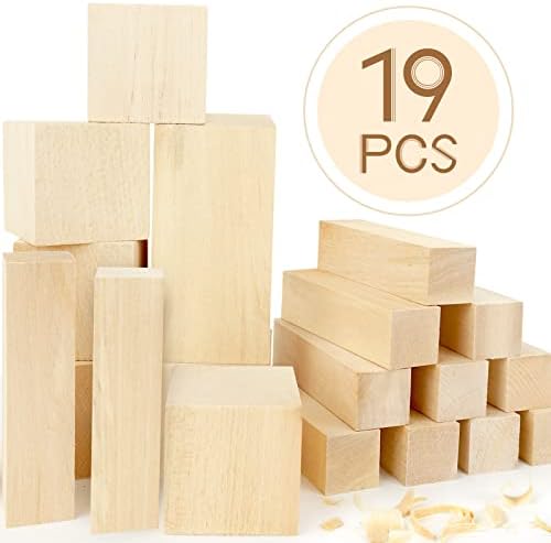 טיליה גילוף בלוקים, 19 יחידות חיתוך עץ בלוקים עץ גילוף ערכת עם 3 גדלים שונים, בס עץ עבור עץ גילוף קל לשימוש, לילדים