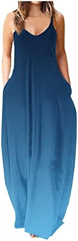 בתוספת גודל קיץ שמלות מקסי נשים של ארוך ספגטי רצועת שרוולים פרחוני מזדמן ארוך מקסי שמלה עם כיסים