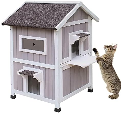 חיצוני חתול בית, עץ פראי חתול מקלט עמיד מחוץ 2 סיפור גדול קיטי בית עם בריחה דלת