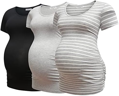 ברסלנד נשים יולדות חולצת טי 3 חבילות קלאסי צד מוכה טי למעלה אמא הריון בגדים