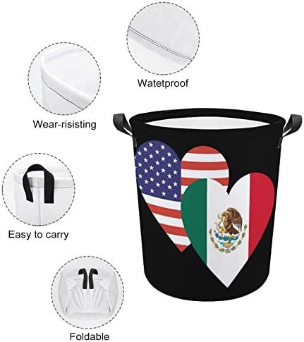 מקסיקו אמריקאי לב דגל כביסה סל כביסה מתקפל סל כביסה סל בגדי אחסון תיק