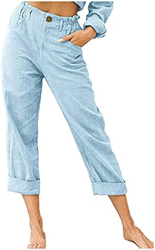 מכנסי איכרים של Xueton לנשים בתוספת פשתן כותנה בגודל רגל רחבה קפרי מכנסיים מותניים אלסטיים רופפים הרמון יוגה קצוץ מכנס מכנס