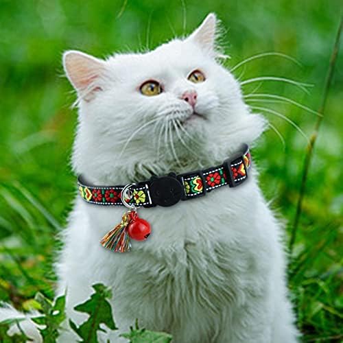 חתול צווארון הבדלני עם פעמונים, מתכוונן בטיחות חתולי קולרים, לחיות מחמד צווארון חתול אביזרי חתלתול צווארון