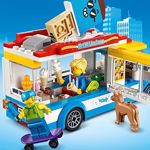 LEGO 60253 עיר רכבים נהדרים צעצוע משאית גלידה עם מחליק ודמות כלבים, לילדים בן 5+