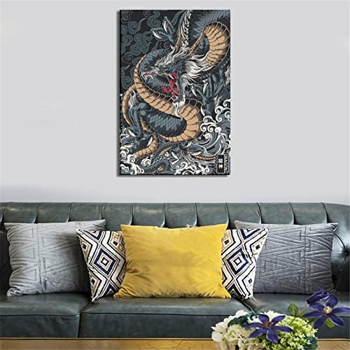 Adilaidun Retro אמנות יפנית דרקון פוסטר תמונה קיר קיר אמנות הדפסת חדר בית תפאורה 12x18inchs