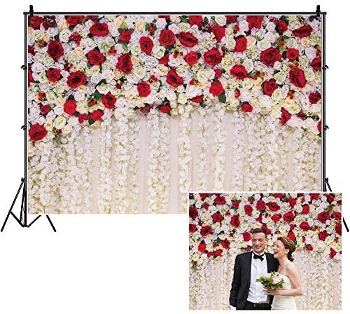 פרחי ורדים לבנים אדומים תפאורה צילום קיר, ייל 15x10ft מקלחת חתונה רקע, רקע יום נישואין מקלחת כלה קבלת פנים לחתונה, מסיבת יום
