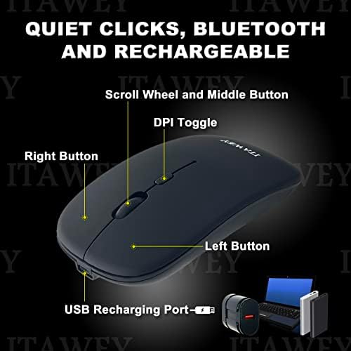 Itawey Bluetooth Mouse and Pad Combo, אלחוטי, נטען, קליקים שקטים, סט קומפקטי, 1600 dpi דיוק גבוה לטאבלט מחשב נייד