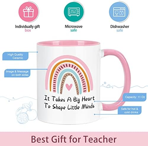 מתנות למורים במעונות יום, צריך לב גדול כדי לעצב מוחות קטנים, ספל מורים, מתנות למורים לנשים, מתנות להערכה למורים, מתנות