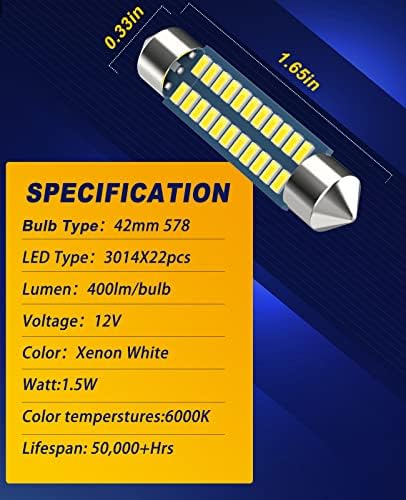 Serundo Auto 578 נורת LED 211-2 נורת LED Festoon 41 ממ 42 ממ 1.65 אינץ נורת חגיגת LED למפת מכונית אור כיפה אור, 6000K