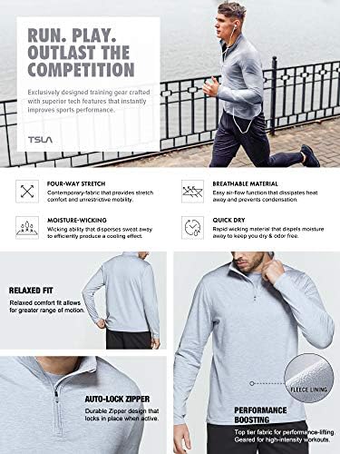 חולצות סוודר תרמיות עם רוכסן רבעון לגברים, סווטשירט ריצה קל משקל מרופד בצמר חורף