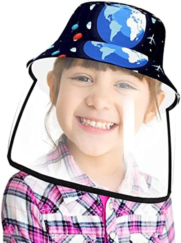 כובע מגן למבוגרים עם מגן פנים, כובע דייג כובע אנטי שמש, יקום חלל אדמה מצויר