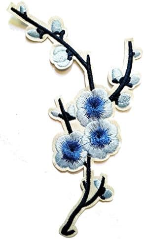 PP טלאי יפה רקום שלג כחול לוטוס פרח בודהיזם גואנין יוגה הינדית שלום ברזל על טלאי תפור על אפליקציה תיק תיק בד DIY