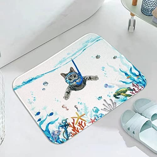FOWOCU חתול מצחיק שטיחי אמבטיה קטנים מחצלת אוקיאנוס ים חיה שטיחים שטיחי מים סופגים מחצלת מקלחת ללא החלקה מיקרופייבר רך מחצלות