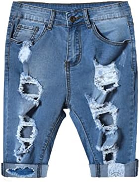 מכנסי ג'ינס קרועים לנשים נהרסו אמצע עלייה מכנסיים קצרים נמתחים ג'ינס חור מותניים גבוה שטף ג'ינס קצר