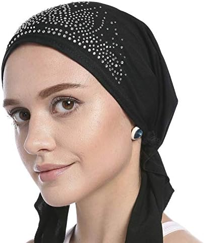 נשים כובעי טורבן סרטן כימו כובע כפוף מוסלמי כיסוי ראש מוסלמי חיג'אב פנימי בונט איסלאמי עוטף צבע אחיד עם ריינסטון