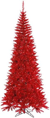 Vickerman 4.5 'טינסל אדום אדום עץ חג מולד מלאכותי דק, לא מואר - עץ חג המולד אדום פו - עיצוב בית מקורה עונתי