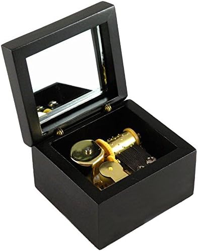 Fnly 18 מציין קופסת מוזיקה מעץ מפותלת עם תנועת ציפוי זהב פנימה, קופסה מוזיקלית של הסנדק, שחור