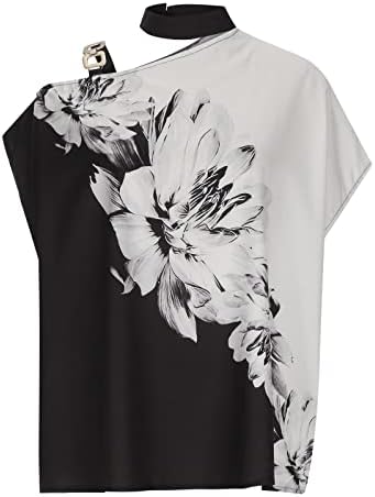 חולצת טי טרנדית לנשים צוואר כתף אחת כתף חולצה פרחונית הדפס פרחוני חולצות שרוול קצר חולצות קיץ