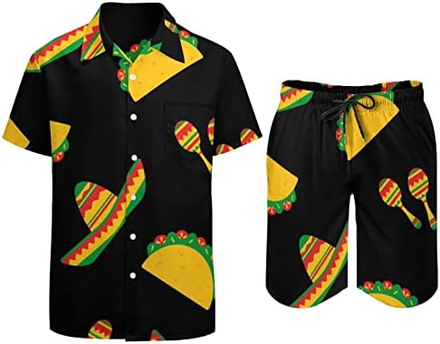 יום הלאומי של טאקו תלבושות חוף חוף 2 חלקים כפתור הוואי למטה חולצה עם שרוול קצר וחליפות מכנסיים קצרים