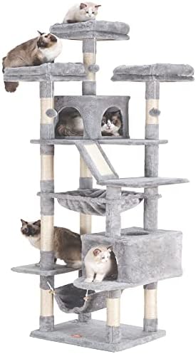 מגדל חתולים גדול בגודל 73 אינץ ' לחתולים מקורה, דירת ריהוט חתולים רב מפלסית לחתולים גדולים עם מוט קטיפה