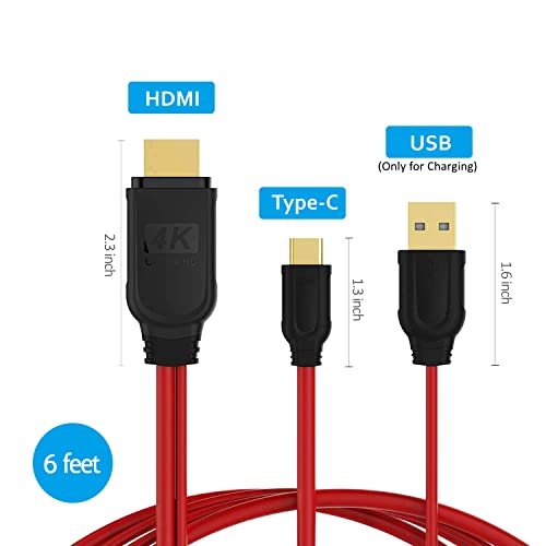 Rubu USB C ל- HDMI 6 FT כבל, USB סוג C ל- HDMI 4K רזולוציה Thunderbolt 3/4 תואם ל- MacBook Pro, MacBook Air, iPad Pro, Pixelbook,