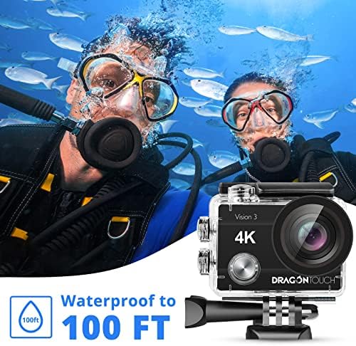 דרקון מגע 4K מצלמת פעולה עם מארז אטום למים 20MP ראייה 3 Ultra HD מתחת למים 100ft מצלמת פעולה אטומה למים 170 ° זווית רחבה