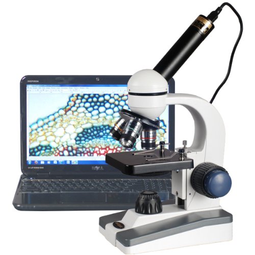 אמסקופ מ-150 ג-ה-1 פי 40-1000 לד מיקרוסקופ סטודנטים למדעים עם מעבה עדשה אחת ומצלמה דיגיטלית של 1.3 מגה פיקסל לתמונות וסרטונים