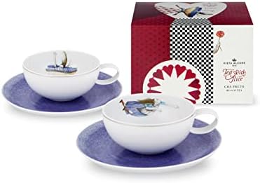 תה חרסינה של Vista alegre עם סט של אליס של 2 כוסות תה וטלטלים וחבילת תה