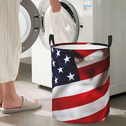 אמריקאי דגל כביסה סל עגול כביסת עם ידית עבור שינה אמבטיה כביסה