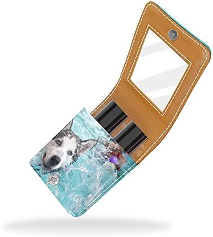 כלב דפוס גלוס מחזיק שפתון מקרה נייד איפור תיק נסיעות שפתון ארגונית מקרה עם מראה מיני שפתון תיבת אחסון עבור נשים