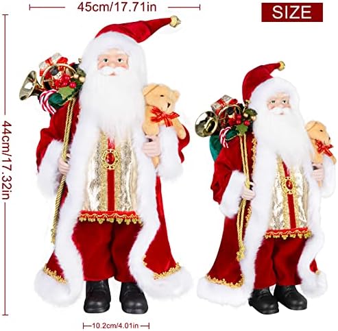 Kranich 18 קישוטי סנטה קלאוס, קישוטים לפלטונים עומדים על חג המולד עם תיק מתנות ודוב קטן לקישוט חג המולד לשנה