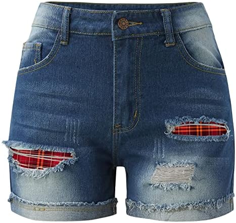 מכנסיים קצרים של ג'ינס קיץ לנשים גדילים עם מותניים גבוהים שחרר מכנסיים גולמיים ג'ין מכנסיים קצרים בלוק בלוק וינטג