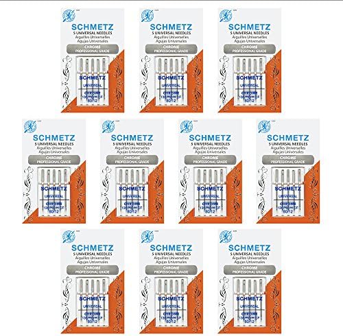 50 מחטים של מכונת תפירה אוניברסלית של Schmetz Chmetz - גודל 80/12 - קופסה של 10 כרטיסים