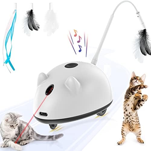 צעצועים לחתולים מקורה, אוטומטי אינטראקטיבי רובוטית עכברים צעצוע עם נוצת שרביט והוביל אדום אור, נטענת תנועה הופעל חתול