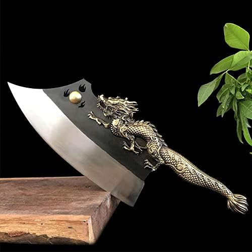 בשר קליבר סכין, גדול לונגקוואן סכין בעבודת יד מזויף מטבח גרזן סכין 11 אינץ קוצצים יפה סכין עם דפוסים טהור נחושת דרקון