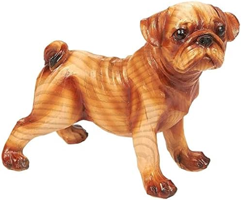 גור כלבים של Juvale Pug פסל שרף כלב - פיסול כלבים, פסלון לחיות מחמד, אספני למקורה, מנטל, קישוט שולחן עבודה, חום -