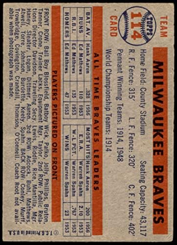 1957 Topps 114 Braves Team Milwaukee Braves VG Braves
