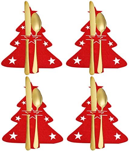 חג המולד כלי שולחן מחזיקי חג המולד כלי כסף מחזיקי סט סכום אדום מחזיקי עם חג המולד עץ סגנון עבור חג המולד מסיבת חג ארוחת