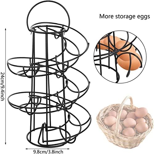 ספירלת עיצוב מתכת ביצה מחזיק מתקן מתלה, שחור מטבח אחסון ספירלת הלטר סקלטר ביצה מחזיק מעמד מתלה מחזיק עד 18 ביצים